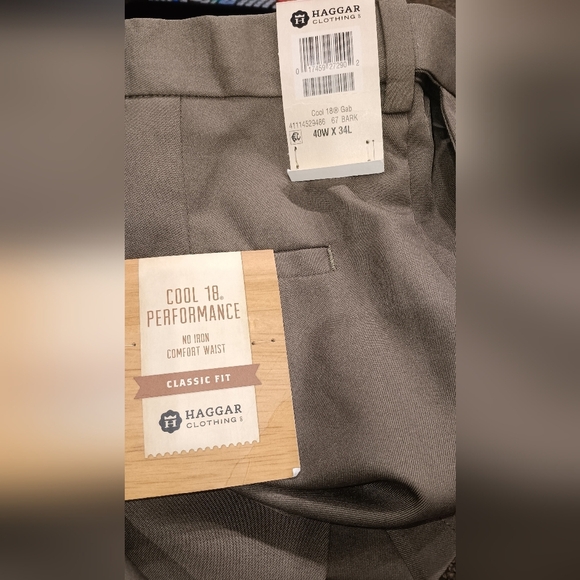 Haggar Classic Tan Cool 18 Pants No Iron Flat Front New Trouser Men’s Sz 40X34 - Picture 4 of 4